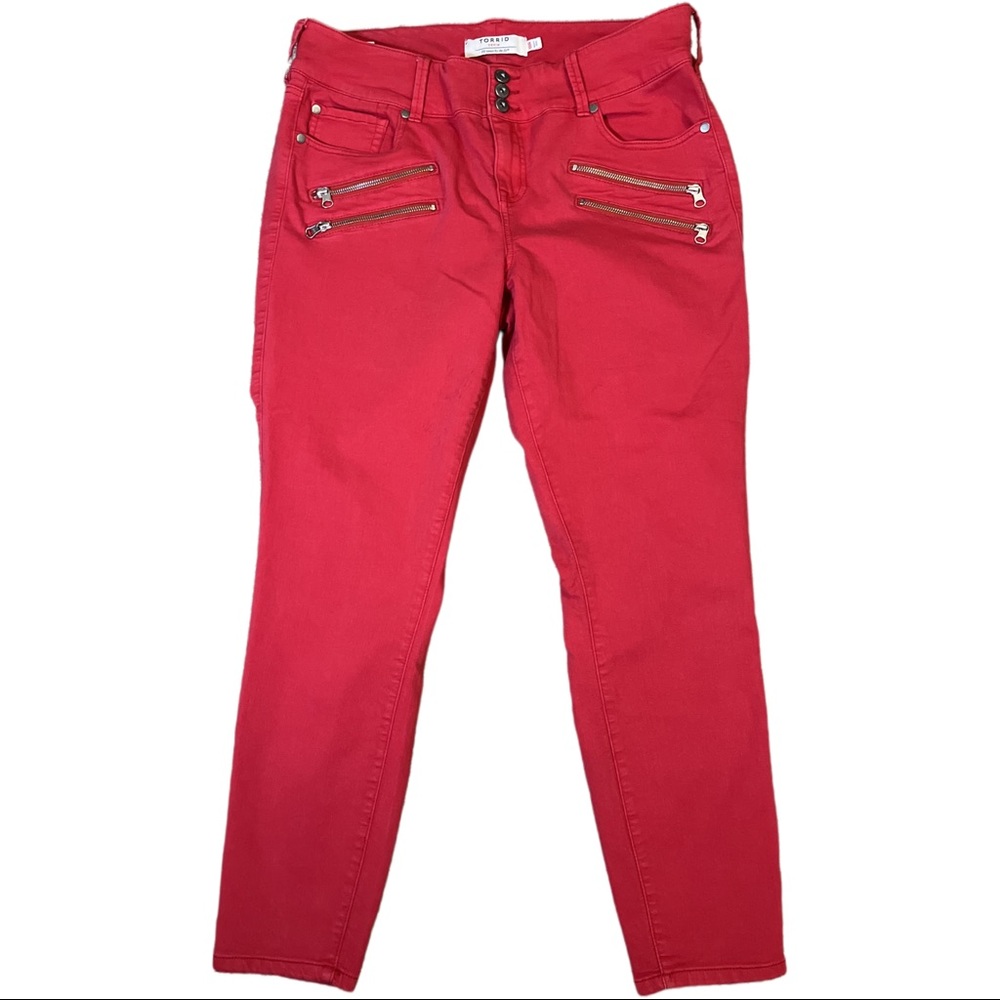 TORRID MULTI-ZIP JEGGINGS - RED WASH